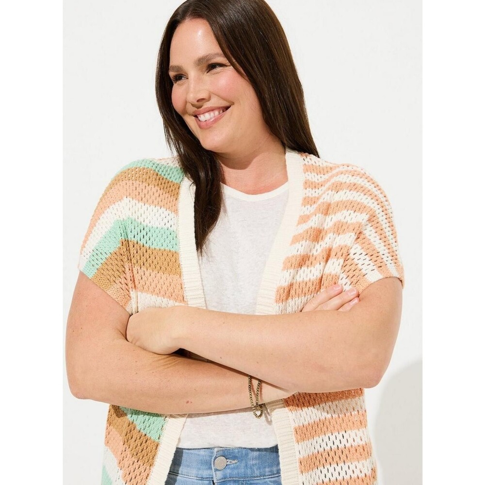 Torrid Duster Vest Sweater Cardigan Open Front Multi Stripe Size 1/2 1X/2X NWT - Picture 5 of 5